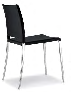 Mya sedia è impilabile grazie al fondo imbottito sotto la seduta. Mya è disponibile anche in versione poltrona. Mya chair with die-casted aluminium legs, polished or brushed finishes.