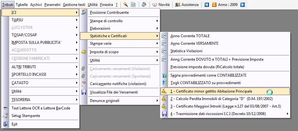 AGGIORNAMENTO GTIWIN rel. 2009.04.22 I.C.I. Perdita gettito abitazione principale Viene data la possibilità di calcolare la perdita di gettito derivante dall esenzione al pagamento dell I.C.I. delle abitazioni principali, delle abitazione date in uso gratuito e delle pertinenze.