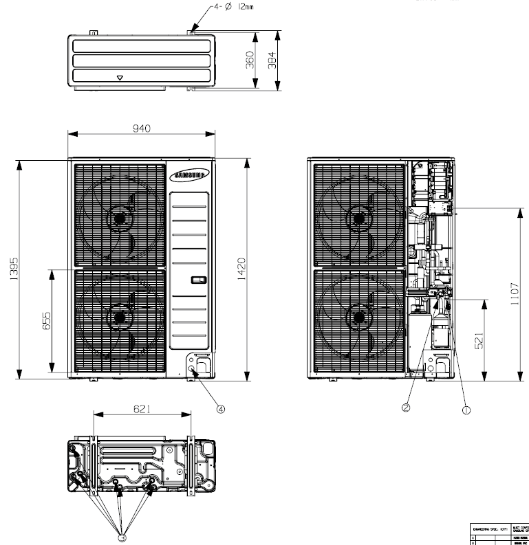 EHS Split AE120/140/160JXED*H/EU Modulo idronico AE090/160JNYD*H/EU Unità di misura: mm Unità di misura: mm IN OUT Modelli Descrizione 1 Tubazione del gas ø, mm, inch 15.