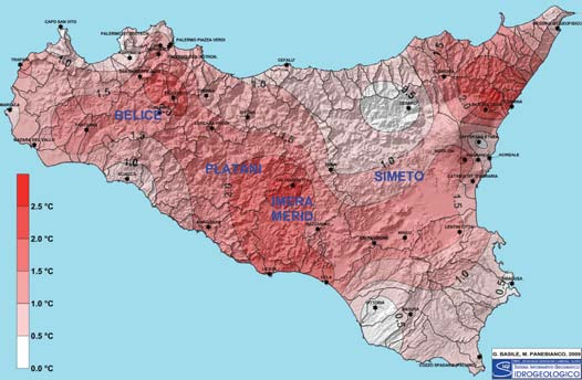 stazioni, è pari a circa +1,38 C (coefficiente angolare medio della regressione lineare = 0,022 C/anno).