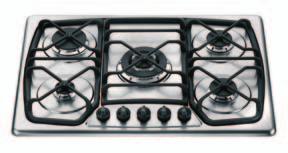 70 DH 55G AV 5 burner gas hob - Central wok burner - Cast iron pan supports with coordinated burner caps and knobs - AV Electronic