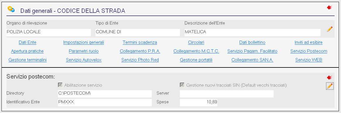 OPERAZIONI DA ESEGUIRE PER LA CONFIGURAZIONE DEL SERVIZIO POSTECOM: A) Eseguire la funzione 'UTILITA`'- 'Dati Generali, cliccare sul tasto 'Servizio Postecom', abilitare il servizio, inserire sul