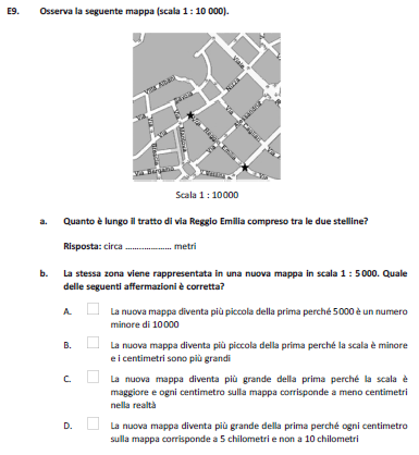 E9a 300 Accettabile qualsiasi valore compreso tra 270 e 330 Relazioni e funzioni (estremi inclusi) E9b C Nell item a lo studente deve saper passare da una misura rappresentata in scala al suo valore