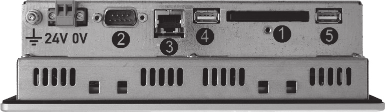 Passaggio 1: Hardware e interfacce ➋ COM 1 9 RI 8 CTS 7 RTS 6 DSR ➊ Slot Compact Flash Passaggio 2: Attivazione della tastiera a video L icona della tastiera a video si trova nell angolo a