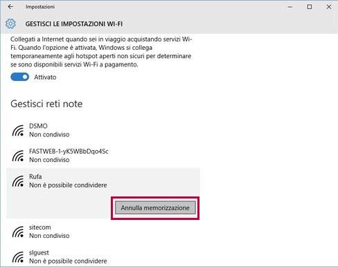 reti note 5 Selezionare la rete Rufa e