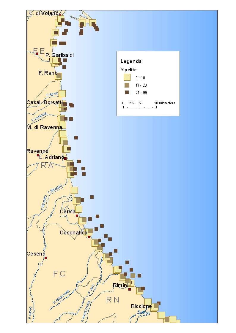 - Batimetria/ sedimenti: Dalla linea di riva il fondale scende dolcemente sino ad arrivare ad una profondità di 12-14 metri a 4-6 miglia dalla costa.