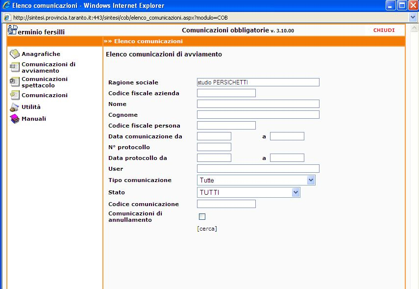 La finestra visualizza il nome di login dell utente (associato) e la ragione sociale dello