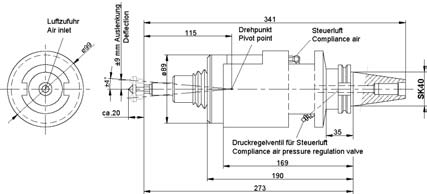 Luftzufuhr durch Zentrum SK. - Gewicht: 5.4 Kg. Art. No. 3105.251 CNC-Flexicut 250-SK50 Modulo compatto con adattatore SK 50.