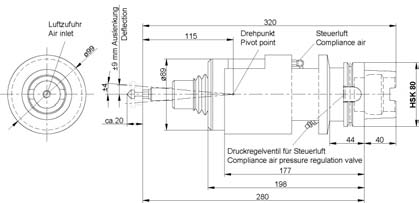 Air supply through center of HSK. - Weight: 5.3 Kg. Kompaktausführung mit Gloke und HSK 63. Luftzufuhr durch Zentrum HSK.