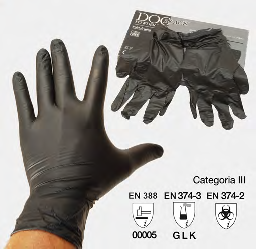 Guanti in nitrile standard senza polvere neri Guanto monouso SINTETICO IN NITRILE di colore nero, ambidestro con bordino, senza polvere.