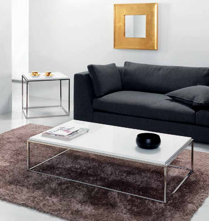 Coffee table series structure made of polished stainless-steel, high-glossy lacquered or walnut veneered