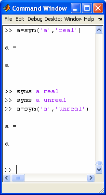 I comandi sym e syms permettono di specificare le proprietà delle variabili simboliche, usando l opzione real Sintassi var = sym( var, real) syms var real Oggetti simbolici Se una variabile è