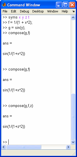 Funzioni composte La funzione compose determina la funzione composta di due funzioni. Sintassi compose(f, g) calcola f(g(y)) dove f = f(x) e g = g(y).