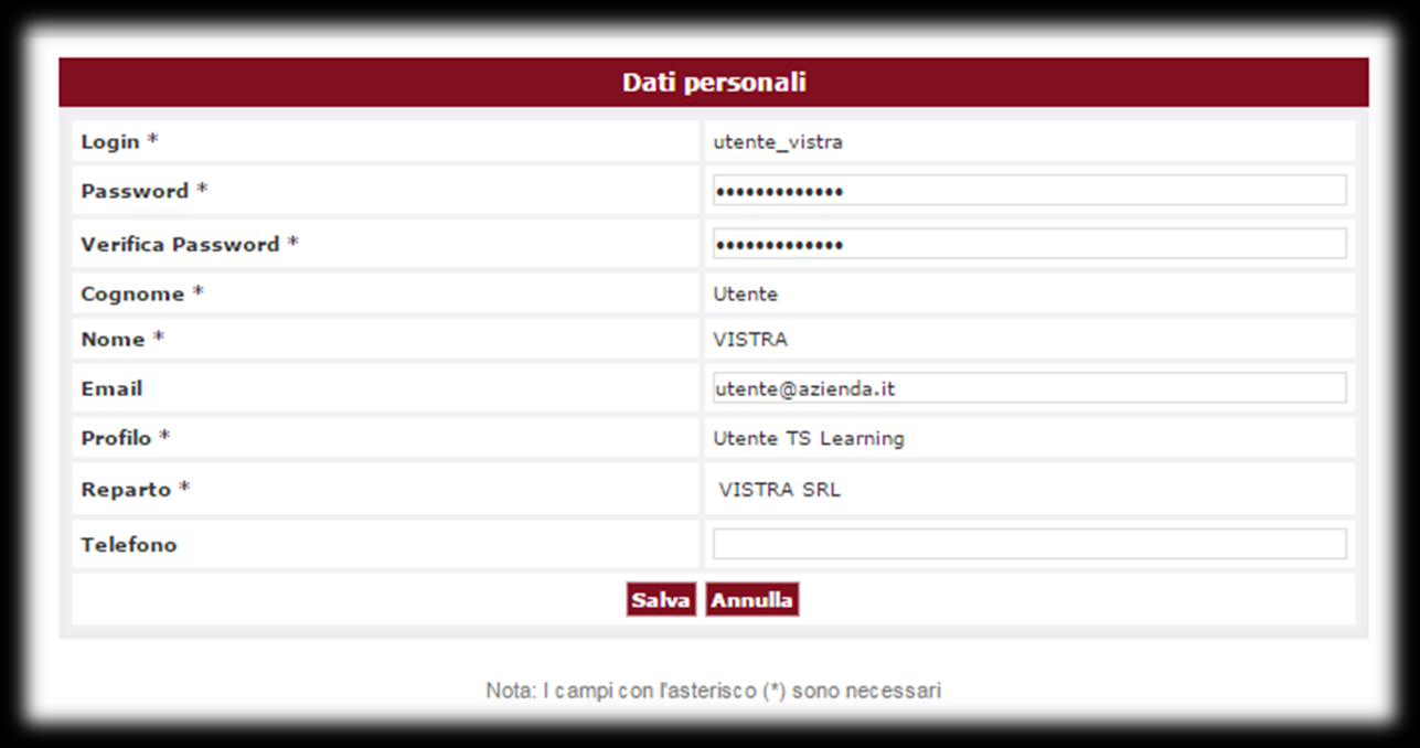 DATI PERSONALI Al Primo Accesso, per motivi di privacy, è possibile PERSONALIZZARE la PASSWORD dalla sezione Dati Personali.