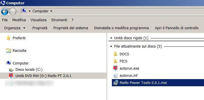 All'interno del CD, troverete il file Riello Power Tools-2.0.1.