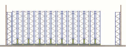 Esempio di magazzino portapallet su basi mobili. La figura illustra l incremento di capacità di stoccaggio di un sistema su basi mobili, rispetto al sistema portapallet tradizionale.