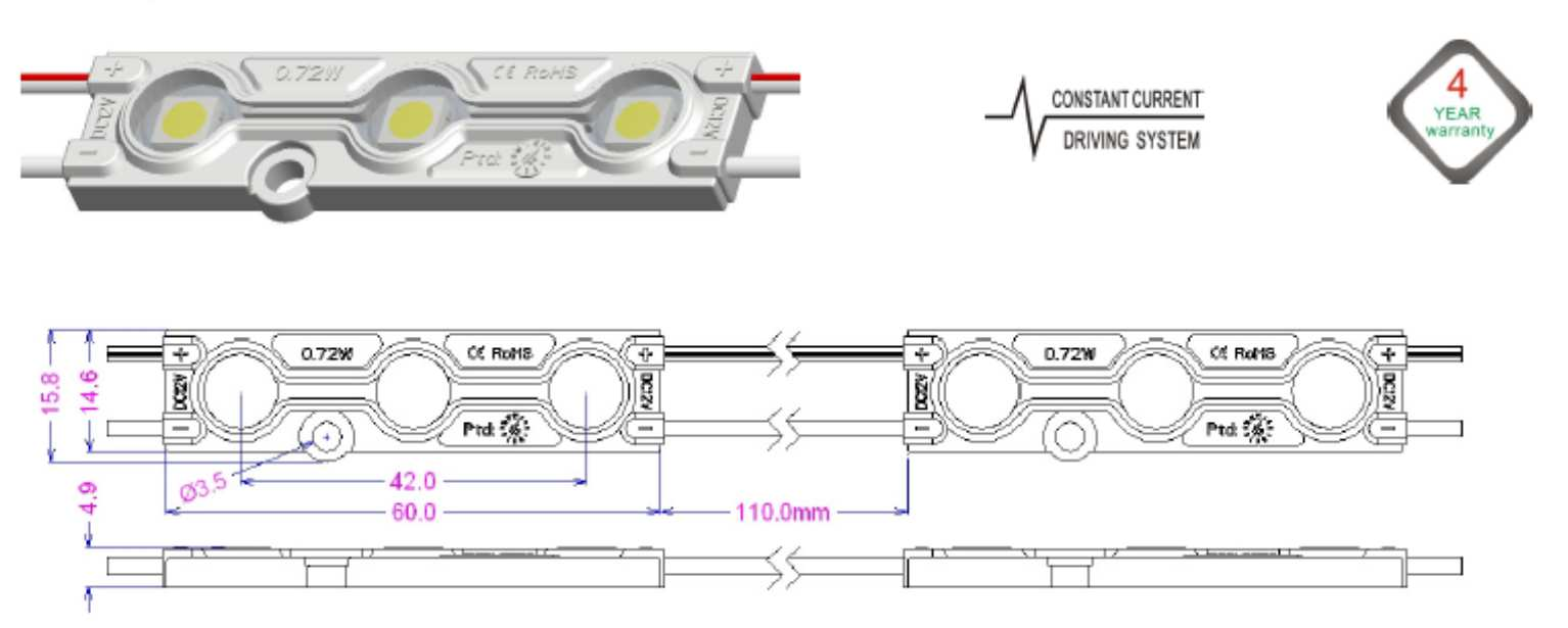 Luglio 2012 M3 ALUX Moduli a 3 LED SMD - 5050 M50A-3W12 (bianco) * Flusso Luminoso * Efficienza Lum. * λd - nm.