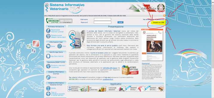 Cliccando su accedi con CNS il sistema