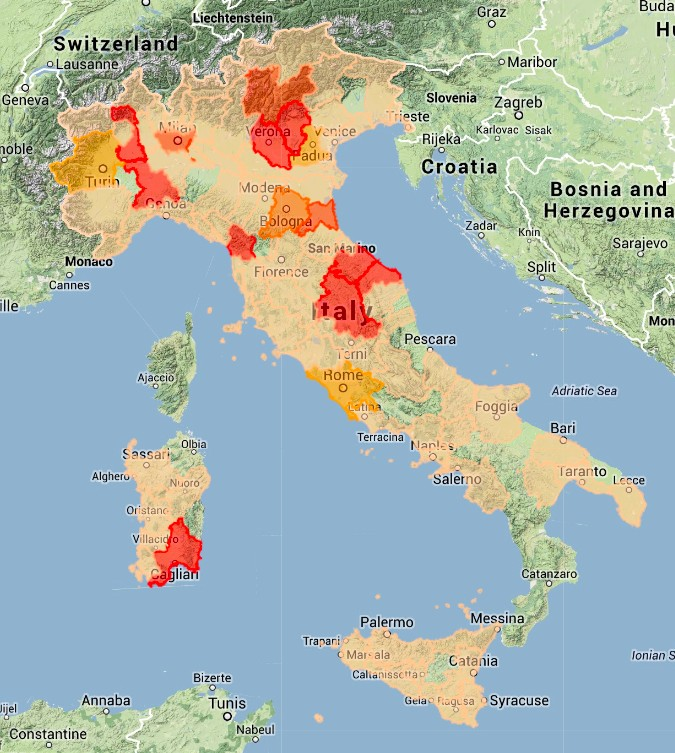 Distribuzione dei casi di Sindromi Influenzali per provincia La mappa riporta la distribuzione geografica dei casi di sindrome influenzale tra i partecipanti alla sorveglianza nella sesta settimana