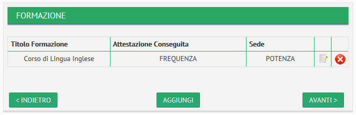 Il mio CV Per procedere con il salvataggio di un corso di formazione è necessario indicarne obbligatoriamente il titolo.