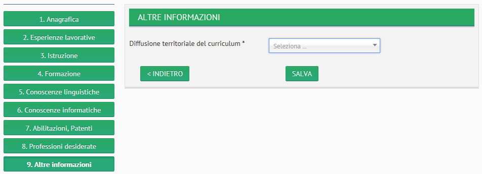 Il mio CV E possibile ripetere la procedura per inserire ulteriori professioni desiderate. Ogni professione salvata può essere modificata per mezzo dell icona o eliminata utilizzando il pulsante. 6.1.