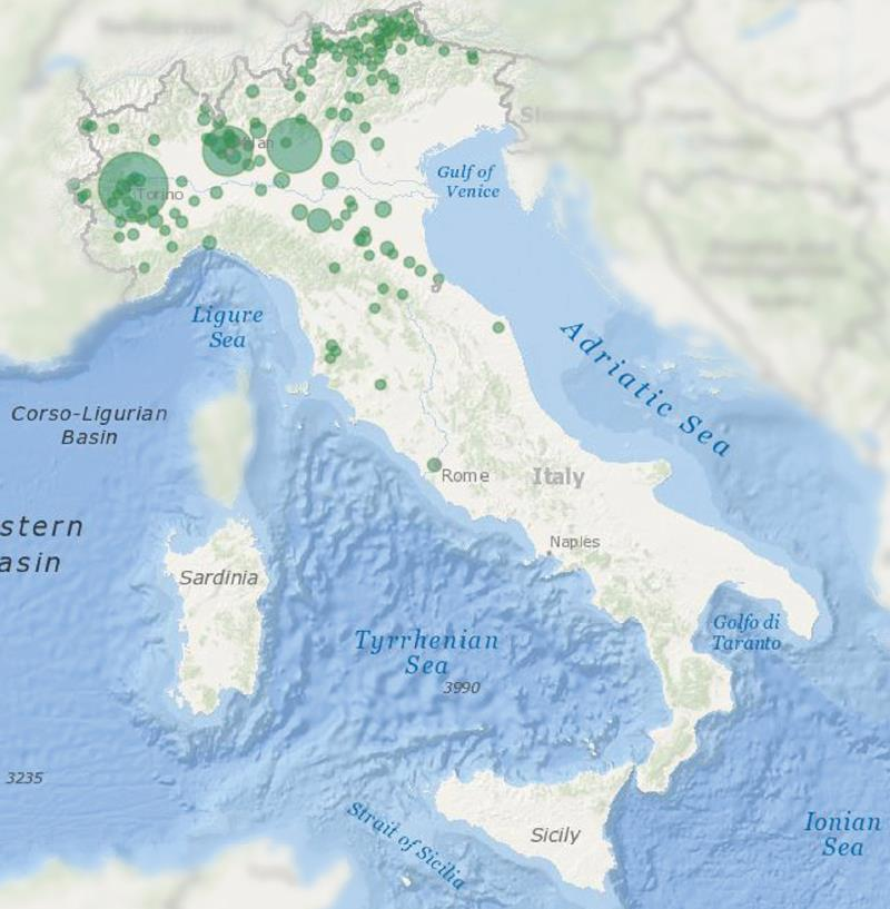 I numeri del teleriscaldamento italiano 10 209 sistemi (per la maggior parte piccoli o medio-piccoli) Volumetria riscaldata 316 M m 3 1,171,000 app. eq.