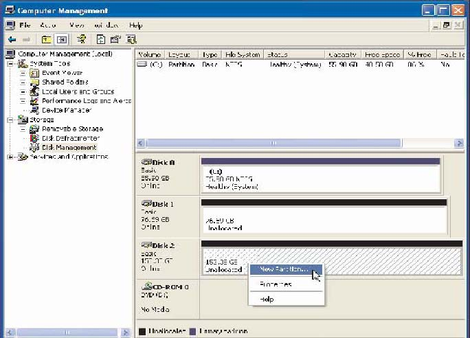 partizione, fare clic con il tasto destro su Unallocated partition (Partizione non assegnata) e selezionare New Partition (Nuova partizione). F.