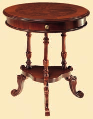 1054 Tavolino ovale in radica L. 123 P. 75 H. 54 cm. Art. 1232 Tavolo con intarsio L. 120 P. 120 H. 76 cm. Art. 1232/A Tavolo con intarsio con 1 allunga da cm.