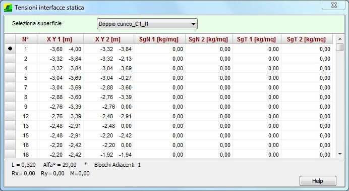 Nella abella è possibile scegliere la superficie/modello di cui visualizzare i risulai.