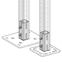 Oltre al collegamento diretto con strutture edili, grazie alle varie geometrie della piastra di base è possibile effettuare collegamenti diretti a travi metalliche di misure diverse.