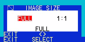 questa voce ed Enter per accedere al Image Size (Dimensione dell immagine) Premere il tasto < o > per selezionare tra FULL (schermo pieno) e 1:1 (dimensione reale).