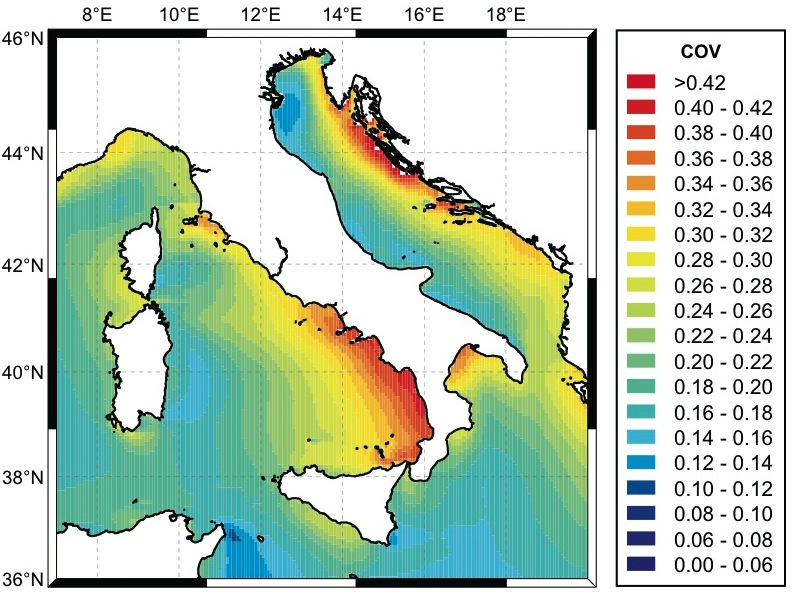 Variabilità dell energia ondosa lungo le coste italiane Distribution of the Coefficient of Variation (COV ) of the