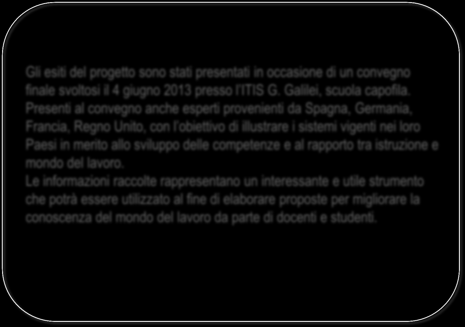 Dettaglio eventi Convegno finale Progetto Scuola-Impresa Gli esiti del progetto sono stati presentati in occasione di un convegno finale svoltosi il 4 giugno 2013