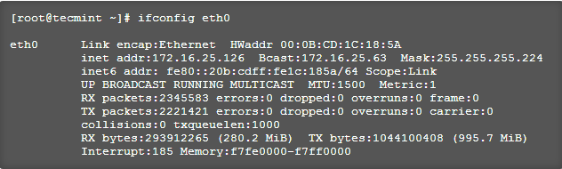 ifconfig } Visualizzare le informazioni di una