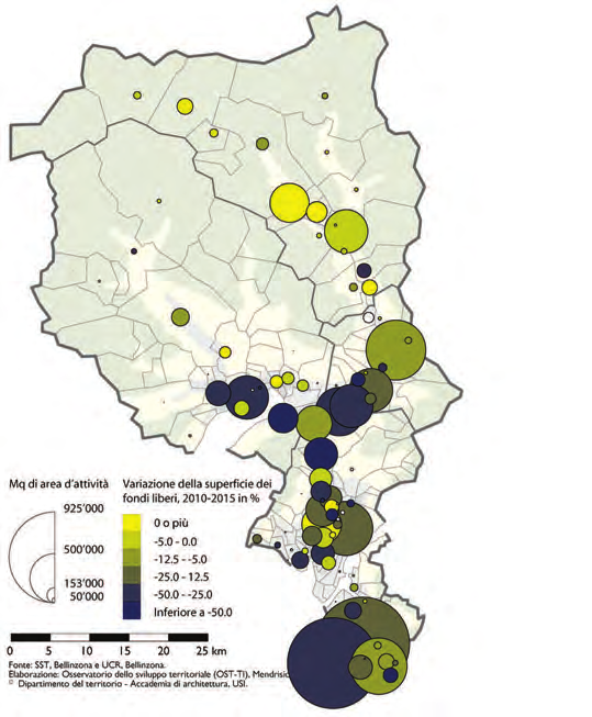 Mappa 6 e 7 Superfici dei teri liberi nella zona di attività in % nel 2015 e variazione 2010-2015 Mappa 8