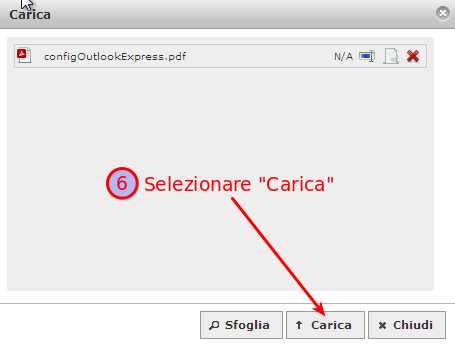 6. Verrà aperta una seconda schermata con il file selezionato, cliccare su Carica 7.