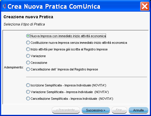 2 Integrazione adempimenti Comunica e INAIL Selezionando gli adempimenti Comunica (01) : Nuova impresa con immediato inizio attività economica (03) : Inizio attività per impresa già iscritta al