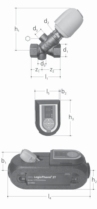 JRG LegioTherm 2T, PN 10 Per circuiti d acqua calda, con attuatore termoelettrico compreso controllore ed isolamento termico, con filettatura interna, attacco filettato per valvola di scarico con