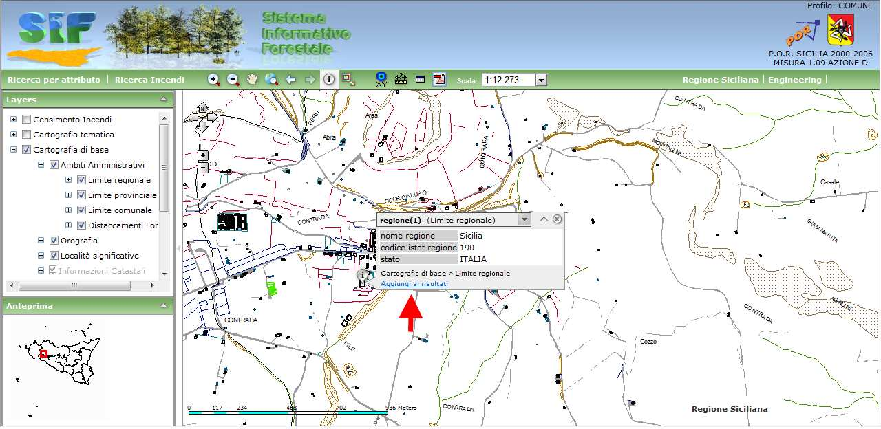 Figura 23 Finestra dettaglio di un risultato Map Identify La finestra di dialogo consente di visualizzare i dati riassuntivi relativi all oggetto selezionato.