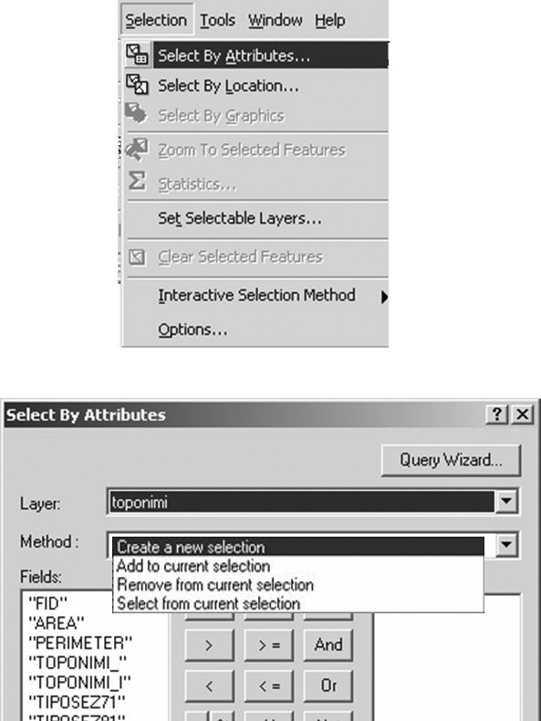 Creare una query by attribute in ArcMap: layer e metodo di selezione Per creare una query di selezione in base a proprietà si utilizza la finestra di dialogo Select By Attribute che viene richiamata