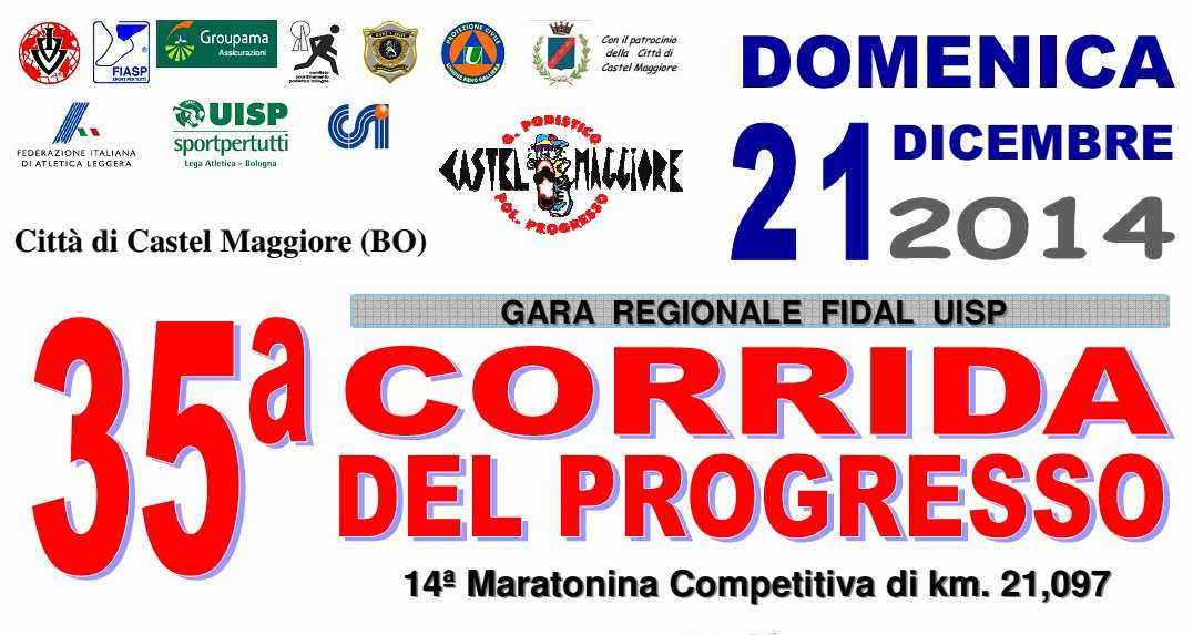 MANIFESTAZIONE : GARA PODISTICA SU STRADA REGIONALE DENOMINAZIONE: 35^ CORRIDA DEL PROGRESSO CATEGORIA A N ARCH. : CITTA : CASTEL MAGGIORE (BO) TIPO DI CORSA : Strada Km.