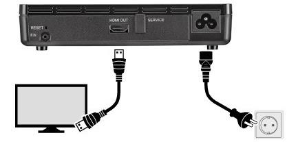 INSTALLAZIONE Collegamento del ricevitore 1. COLLEGARE AL DISPLAY: usare il cavo HDMI in dotazione 2. ACCENDERE IL DISPLAY e selezionare l'ingresso corretto 3.