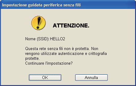 m Se i metodi di autenticazione e crittografia associati alla rete sono stati configurati, viene visualizzata la schermata seguente.