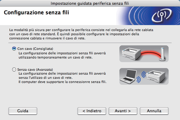 Rete senza fili Macintosh d Fare clic su Installa driver della stampante nella schermata del menu.