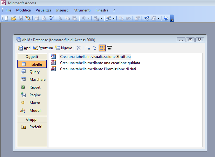 PANORAMICA DI MICROSOFT ACCESS La finestra principale di ACCESS All'avviamento Access visualizza una finestra di dialogo in cui chiede se si vuole creare un database nuovo, vuoto, avviare