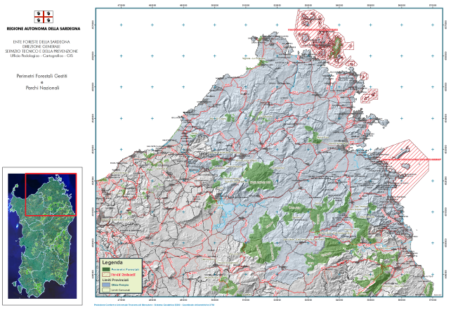 Fonte: Cartografia dell Ente Foreste Sardegna (2009) Figura 4-17: Territorio nella Provincia di Olbia Tempio in cui ricadono il Parco nazionale dell'arcipelago di La Maddalena e l Area marina