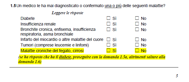 Sez. 1: stato di salute Aggiunta un'opzione di risposta alla domanda sulle