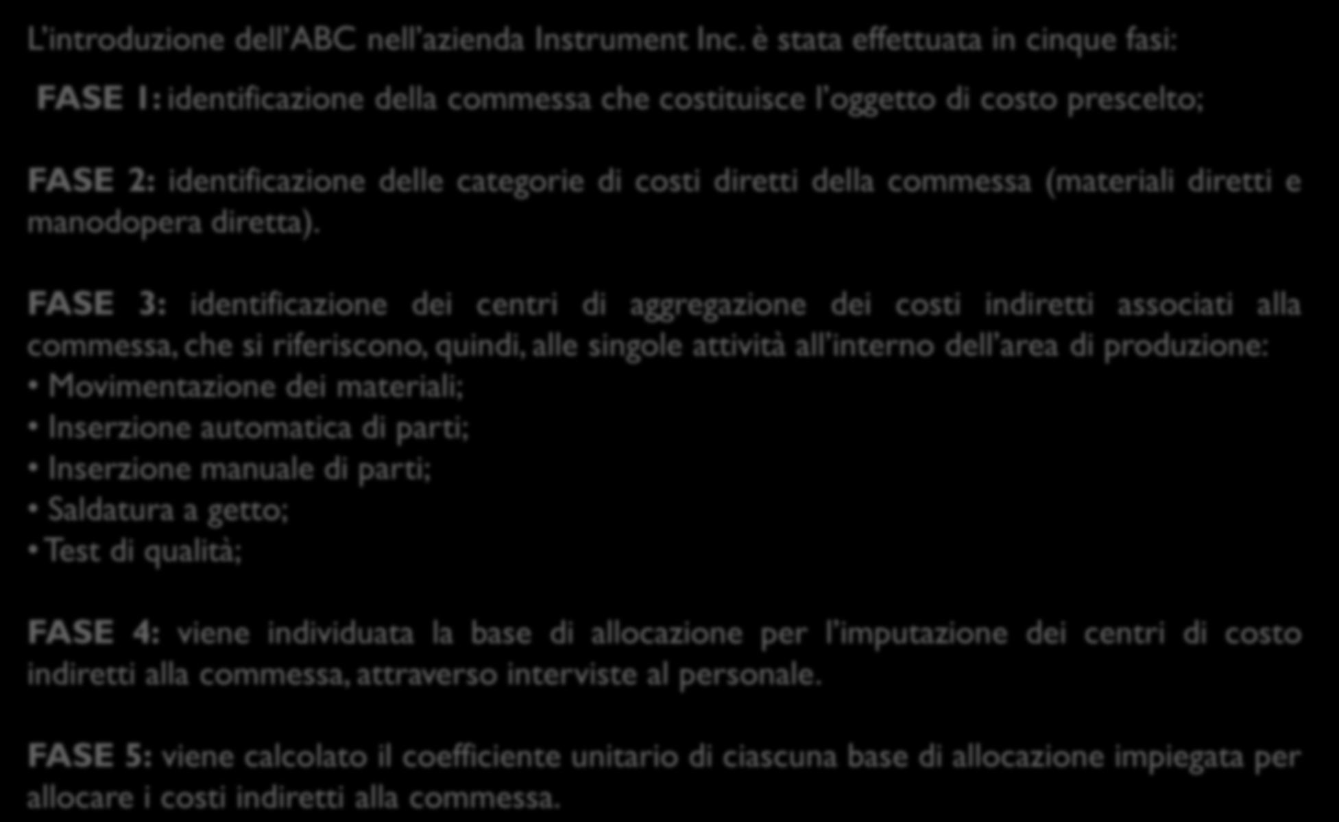 L applicazione dell ABC in un azienda produttrice di strumentazione elettronica: il caso Instrument L introduzione dell ABC nell azienda Instrument Inc.