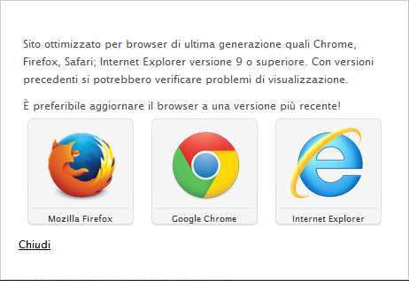 Se si dispone di una versione di browser non compatibile e comunque si tenta di accedere all applicazione, appare una finestra di alert simile alla