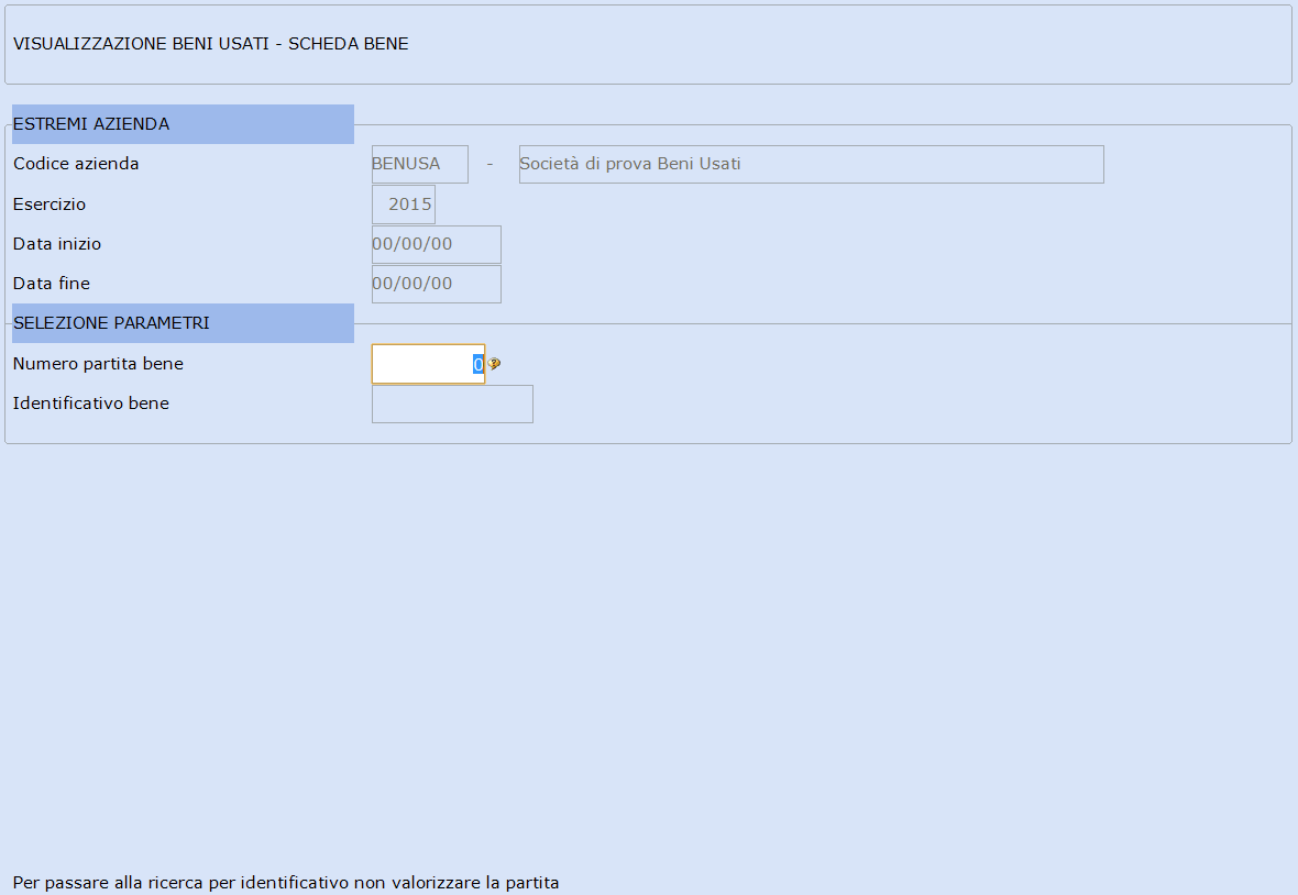 Scheda bene La procedura permette di visualizzare la scheda di un singolo bene.